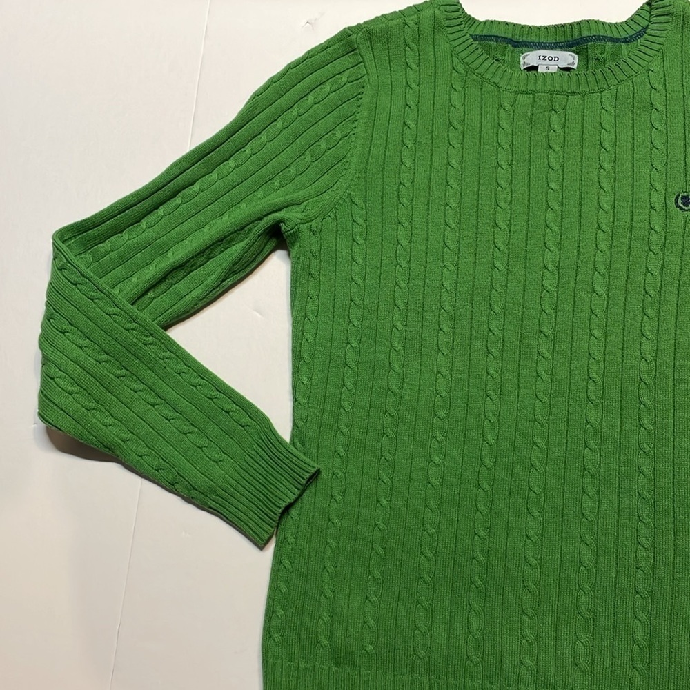 Izod women’s green cable knit long sleeve crewneck sweater. Size S. - Picture 3 of 7